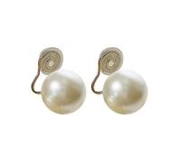 Piccoli orecchini di perle Shijia forti e rotondi grandi freschi e dolci Orecchini da donna con clip per orecchio a spirale retrò temperamento senza piercing (A, One Size)