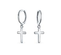 Piccoli Orecchini Pendenti Religiosi Semplici Con Croce Mini Hoop Huggie Per Donne Uomini Adolescenti In Argento Sterling .925