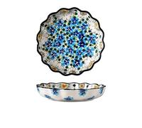 Piccoli piatti piani in ceramica per riso, ciotola per zuppa a due orecchie, grande ciotola per noodle, piatto da pranzo per la casa e il giardino (piatto blu da 20,3 cm)