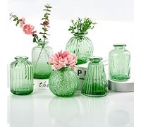 Piccoli vasi per fiori EylKoi - Set di 6 vasi in vetro verde diverse forme, decorazione vintage per matrimoni, boccioli in massa per centrotavola, piccoli fiori singoli in vetro per eventi domestici