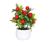 Piccolo albero da frutto artificiale in vaso di plastica, pianta finta per casa, ufficio, interni, tavolo, davanzale, decorazione per display (frutti rossi)