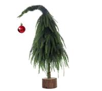 Piccolo albero di Natale, albero di Natale artificiale pieghevole da 18 pollici con pallina rossa e base in legno rustico Stravagante e accogliente per casa, ufficio, bar, tavolo per le vacanze