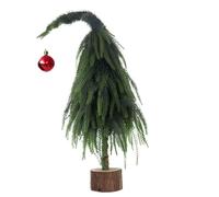 Piccolo albero di Natale artificiale, pieghevole, 45,7 cm, con pallina rossa e base in legno rustico, per casa, ufficio, bar, vacanze, da tavolo