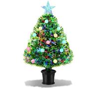 Piccolo albero di Natale da 54 cm, con pallina in fibra ottica, illuminato a batteria, con puntale a stella, mini palla per albero di Natale da tavolo, multi luci, funzionamento a batteria/USB