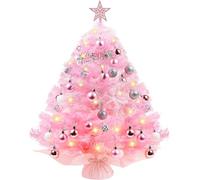 Piccolo Albero di Natale Rosa, Albero di Natale Mini 60 cm, Albero di Natale Piccolo con Luci Incorporate, Albero di Natale da Tavolo, Decorazioni natalizie per l'ufficio/cucina/camera dei bambini