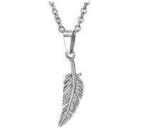 Piccolo Annata Piuma Foglia Ciondolo, Collana con Pendente da Donna Uomo, Acciaio Inossidabile, Corda Catena 45CM