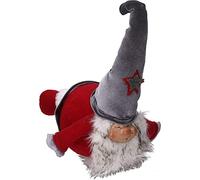 Piccolo Babbo Natale decorativo in tessuto rosso e grigio alto 34cm