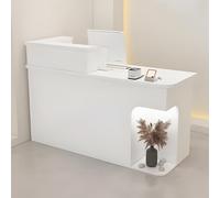 Piccolo banco di ricezione con illuminazione a LED nascosta con serratura cassetto tavolo per negozi di alimentari e negozi di abbigliamento, bianco, 80 cm
