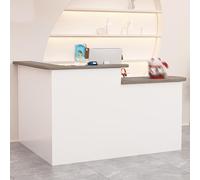 Piccolo bancone da reception con cassetti bloccabili per checkout, salone o ufficio, finitura in legno naturale