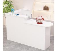 Piccolo bancone da reception con cassetti bloccabili per checkout, salone o ufficio, finitura in legno naturale