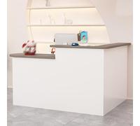 Piccolo bancone da reception con cassetti bloccabili per checkout, salone o ufficio, finitura in legno naturale