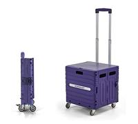 Piccolo carrello della spesa, Carrello a mano compatto con cestino e ruote silenziose, carrello di grande capacità da 65 litri(Purple,4-wheel)