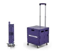 Piccolo carrello della spesa, Carrello a mano compatto for famiglie con cestino e ruote silenziose, capacità 45 litri(Purple,4-wheel)