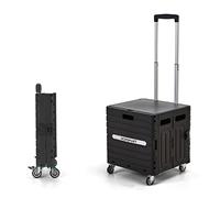 Piccolo carrello della spesa, Carrello a mano compatto for famiglie con cestino e ruote silenziose, capacità 45 litri(Black,4-wheel)