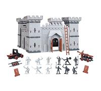Piccolo castello di cavalieri con cavalieri argento/nero - castello medievale con porta di castello, cannoni antincendio e personaggi - set da gioco per bambini e ragazze - giocattolo da cavaliere a