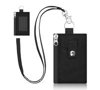 Piccolo collo portafoglio, resistente all'acqua leggero badge holder con ID finestra & cordino, versatile nylon zip collo sacchetto per gli uomini donne carte contanti chiavi, nero