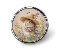 Piccolo coniglietto che indossa un adorabile cappello di paglia spilla rotonda per uomo donna moda distintivo collare pin vestito giacca zaino accessori