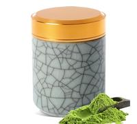 Piccolo contenitore in ceramica per matcha, lattine per tè sfuso, piccolo contenitore in ceramica, contenitore portatile da 2,8 oz, doppio sigillato con coperchio in alluminio per caffè, tè, spezie