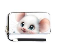 Piccolo criceto che tiene in mano un fiore di margherita bianca in pelle PU, portafoglio lungo a due ante, portamonete, porta carte di credito, porta carte resistente per riporre i soldi per donne e u