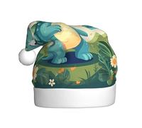 Piccolo dinosauro in erba verdeClassico cappello di Babbo Natale caldo confortevole perfetto per feste di festa, decorazioni natalizie
