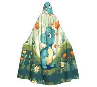 Piccolo dinosauro in stampe di erba verde Poncho con cappuccio di Halloween per adulti Mantello Decorazione per feste Feste Costume Facile da pulire Resistente