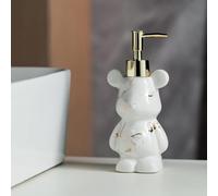 Piccolo dispenser di sapone da bagno con pompa, design a forma di orso, dispenser di sapone liquido in ceramica (bianco marmo)