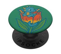 Piccolo drago in un tulipano rosso con simpatici draghi PopSockets PopGrip Adesivo