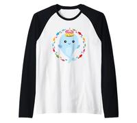 Piccolo e dolce Narwal in un circolo di pesce colorato Maglia con Maniche Raglan