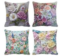 Piccolo Fresco Federe Cuscini Divano 50X50 Set di 4 Fiore Cuscini per Divano Esterno Morbido Quadrato Cushion Covers per Arredo Camera da Letto Estate Giardino Patio Decorazione Della Casa 19G-2