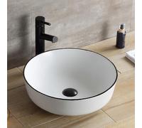 Piccolo Lavabo Da Appoggio For Bagno, Lavabos Da Appoggio Sopra Il Piano, Lavabo Rotondo In Ceramica Con Bordo Nero For Guardaroba(White B)