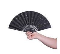 Piccolo mini ventaglio pieghevole da 5-6 pollici in stile antico, abbinabile all'Hanfu for scattare foto, ventagli di seta multifunzionali.(Black,S*2)