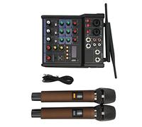 Piccolo Mixer Stereo Bluetooth con 2 Microfoni Wireless Mixer Audio a 4 Canali Processore Stereo Famiglia Mixer DJ per Live Streaming