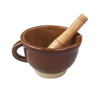 Piccolo mortaio e pestello lucidato, Set di ceramica con versatore in ceramica marrone, ciotola for guacamole, sbucciatore for aglio tradizionale, macina spezie, macina spezie, macina erbe(L)