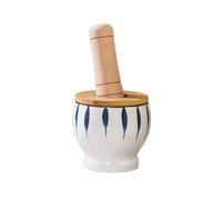 Piccolo mortaio e pestello lucidato, Set di pestello for aglio in ceramica sotto smalto, macina for erbe manuale ispessita, pestello for peperoncino, pressa for aglio, macina for spezie ed erbe(S)