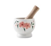 Piccolo mortaio e pestello lucidato, Set Home Mortaio con pestello in ceramica bianca Motivo floreale Suribachi e Surikogi Set Elegante macina in ceramica Macina spezie ed erbe aromatiche(Small)