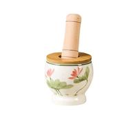 Piccolo mortaio e pestello lucidato, Set macina aglio in ceramica, spremiaglio da cucina, pestello for spezie in ceramica con macina in legno, macina spezie ed erbe aromatiche