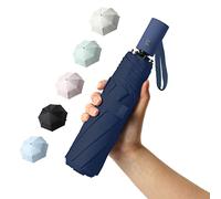Piccolo ombrello da viaggio per protezione dalla pioggia Ombrello UV pieghevole antivento compatto (blu navy), baldacchino ad arco da 107 cm