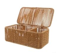 Piccolo organizer in rattan con coperchio per cosmetici e gioielli, design naturale, si fonde in interni moderni e tradizionali (grande)