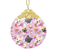 Piccolo ornamento francese della palla di Natale del bulldog con il gancio, decorazione di vetro a 3,3 pollici con stampa completa dell'involucro