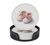 Piccolo paio di stivaletti rosa, set di 6 sottobicchieri in pelle premium con supporto, eleganti sottobicchieri per bevande, per cucina, bar e caffè