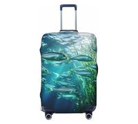 Piccolo pesce che nuota nell'acqua stampa bagagli copertura elastica valigia copre bagagli Protector adatto 18-32 pollici accessori da viaggio, Nero , L