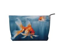 Piccolo pesce rosso che nuota in acqua borsa in velluto a coste borsa per il trucco borsa organizer da viaggio borsa per cosmetici borsa grande spalancata, nera, taglia unica, Nero, En storlek