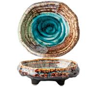Piccolo Piatto A Forma Speciale Piede Alto in Ceramica Dessert Snack Condimento Ghiaccio Cappello Di Bambù Cracked Ciotola Insalata Blu Tagliatella Cena Casa Colazione Nido D'Uccello Frutta Pasta