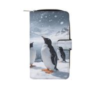 Piccolo pinguino nella neve portafoglio per le donne in pelle da viaggio borsa lunga cerniera tasca portamonete intorno frizione grande capacità porta carte di credito