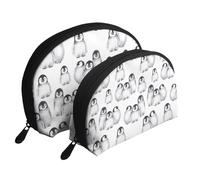 Piccolo pinguino sveglio in inverno, Borsa per trucco a conchiglia Portamonete da donna Borsa da toilette piccola Borsa per cosmetici 2 pezzi