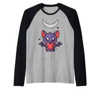 Piccolo pipistrello Kawaii sotto la luna con cuore Maglia con Maniche Raglan