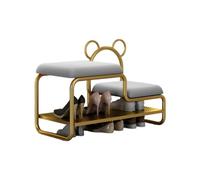 Piccolo poggiapiedi, sgabello portascarpe a doppio strato con gambe in metallo, cuscino in spugna di pelle incorporato, adatto for soggiorno e camera da letto(Color4,60cm)