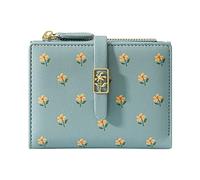 Piccolo portafoglio carino per ragazze e donne in pelle PU due tasche piegate fiori con porta carte di credito portafoglio sottile portafoglio corto da donna inserto portafoglio da donna (blu, taglia