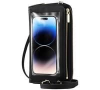 Piccolo portafoglio da viaggio nero con 8 slot per schede, borsa per telefono touch screen, blocco, cinghie staccabili, porta di ricarica USB