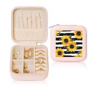 Piccolo portagioie con fiori e girasole ad acquerello, in pelle PU, organizer da viaggio per donne e ragazze, custodia per anelli, orecchini, collane, bracciali